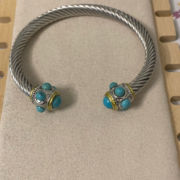 Silver and Turquoise Bangle Bracelet - Picture 2 of 3